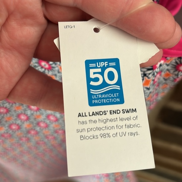 Women’s Lands End Swim Tank, Size Large (14-16), Pink/Orange - Picture 4 of 6